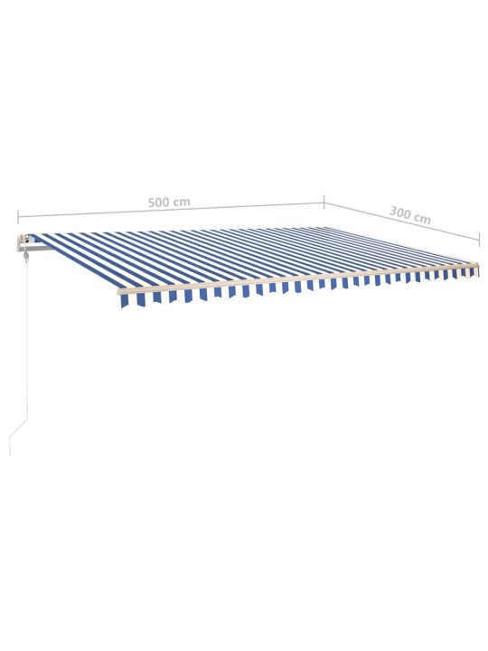 Rankiniu būdu ištraukiama markizė su LED, mėlyna ir balta, 5x3m