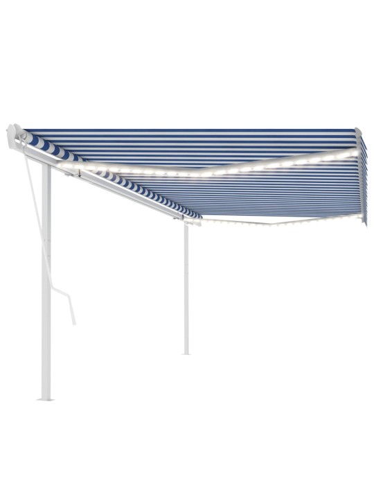 Automatinė markizė su LED/vėjo jutikliu, mėlyna/balta, 5x3m