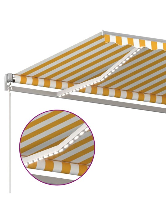 Automatinė markizė su LED/vėjo jutikliu, geltona/balta, 6x3m