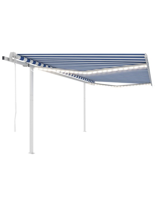 Automatinė markizė su LED/vėjo jutikliu, mėlyna/balta, 4,5x3,5m