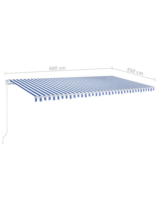 Automatinė markizė su LED/vėjo jutikliu, mėlyna/balta, 6x3,5m