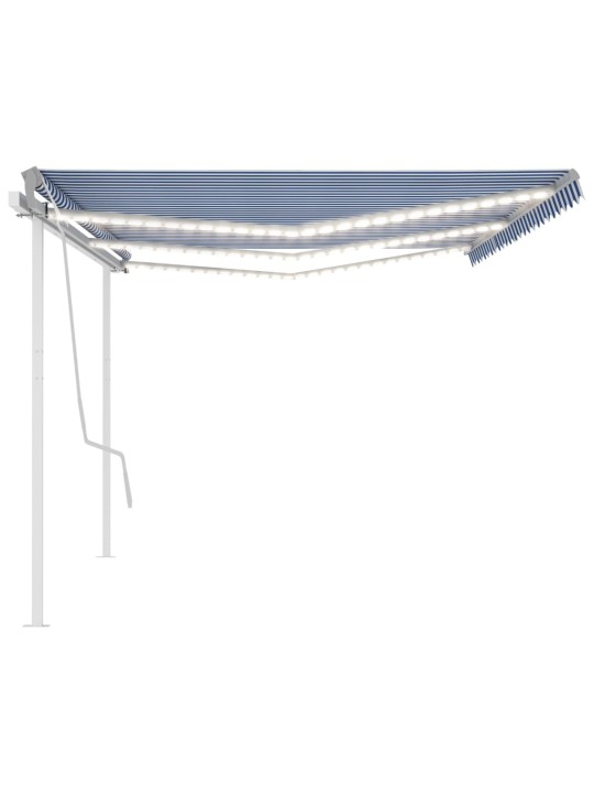 Automatinė markizė su LED/vėjo jutikliu, mėlyna/balta, 6x3,5m