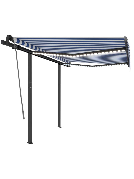 Automatinė markizė su LED/vėjo jutikliu, mėlyna/balta, 3,5x2,5m