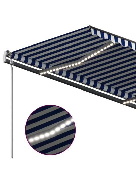 Automatinė markizė su LED/vėjo jutikliu, mėlyna/balta, 3,5x2,5m