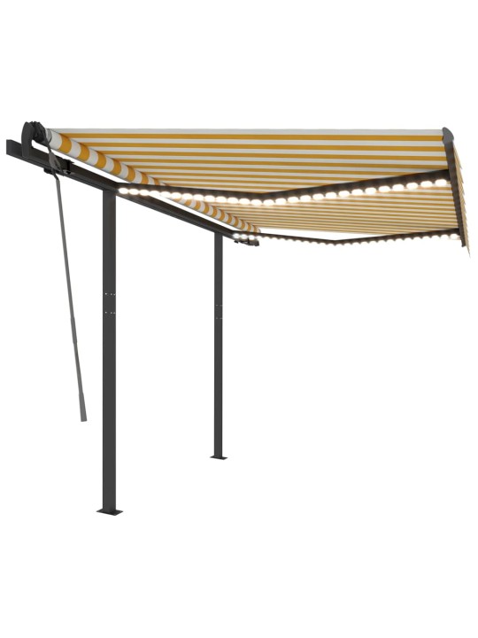 Markizė su LED ir vėjo jutikliu, geltona/balta, 3,5x2,5m