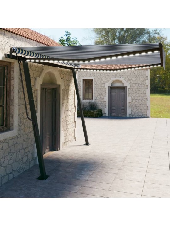 Automatinė markizė su LED/vėjo jutikliu, mėlyna/balta, 4x3m