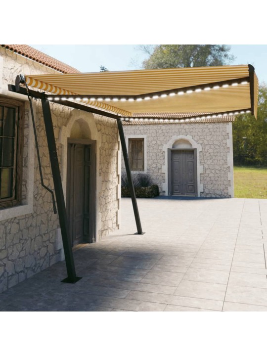 Rankiniu būdu ištraukiama markizė su LED, geltona/balta, 4,5x3m