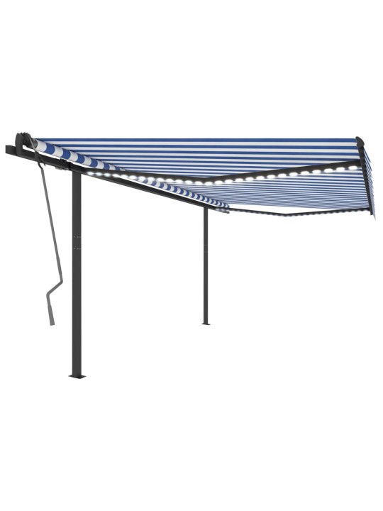 Automatinė markizė su LED/vėjo jutikliu, mėlyna/balta, 4,5x3m