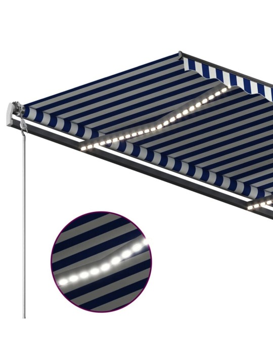 Automatinė markizė su LED/vėjo jutikliu, mėlyna/balta, 4,5x3m