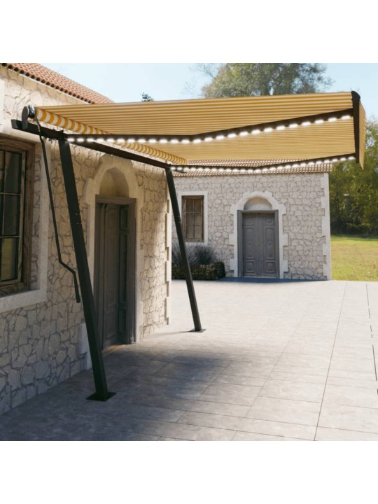 Automatinė markizė su LED/vėjo jutikliu, geltona/balta, 4,5x3m