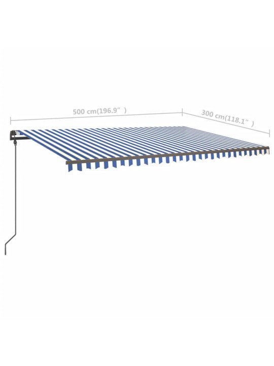 Rankiniu būdu ištraukiama markizė su LED, mėlyna ir balta, 5x3m