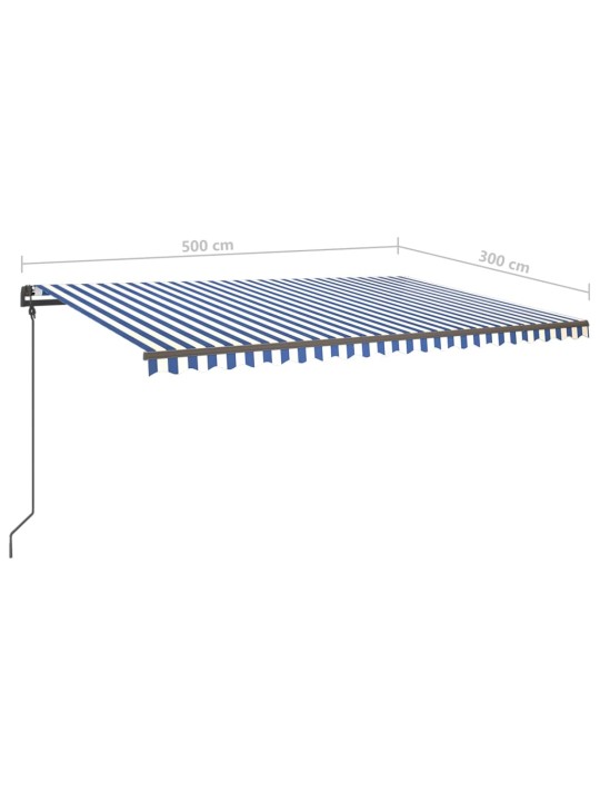 Automatinė markizė su LED/vėjo jutikliu, mėlyna/balta, 5x3m