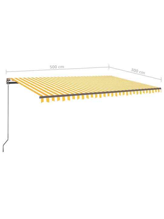 Automatinė markizė su LED/vėjo jutikliu, geltona/balta, 5x3m