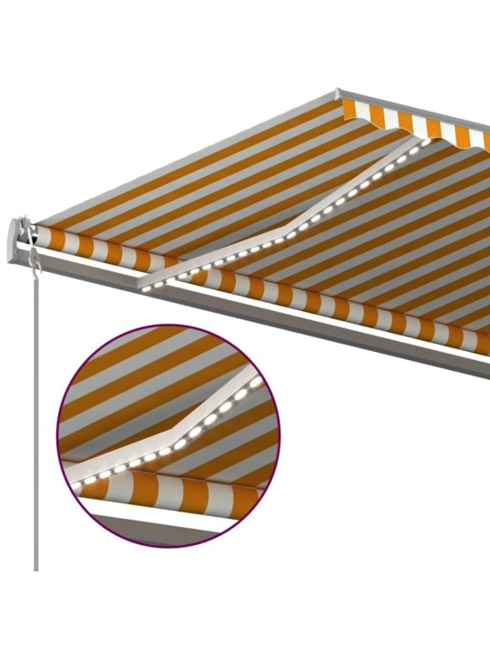 Automatinė markizė su LED/vėjo jutikliu, geltona/balta, 5x3m