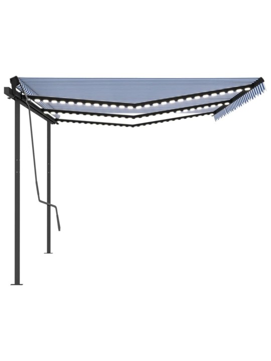 Automatinė markizė su LED/vėjo jutikliu, mėlyna/balta, 6x3m
