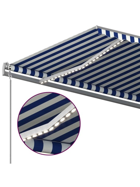 Automatinė markizė su LED/vėjo jutikliu, mėlyna/balta, 6x3m