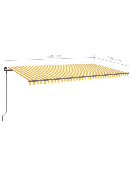 Automatinė markizė su LED/vėjo jutikliu, geltona/balta, 6x3m