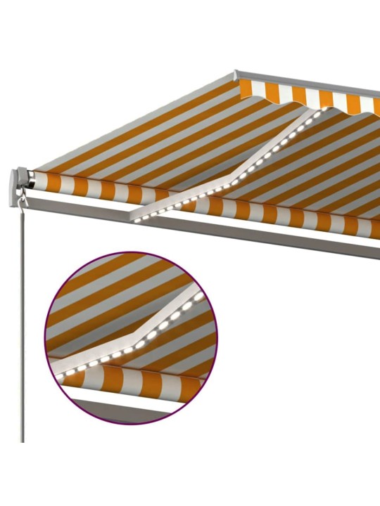 Automatinė markizė su LED/vėjo jutikliu, geltona/balta, 6x3m