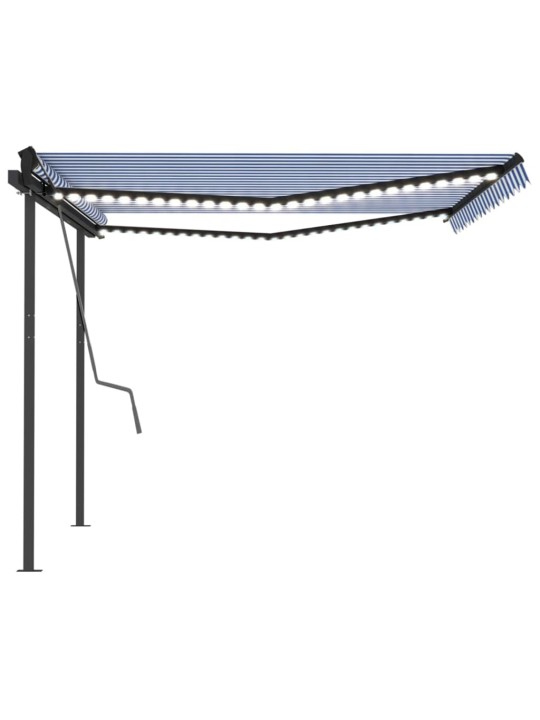 Automatinė markizė su LED/vėjo jutikliu, mėlyna/balta, 4x3,5m