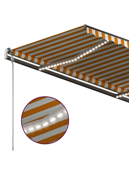 Automatinė markizė su LED/vėjo jutikliu, geltona/balta, 4x3,5m