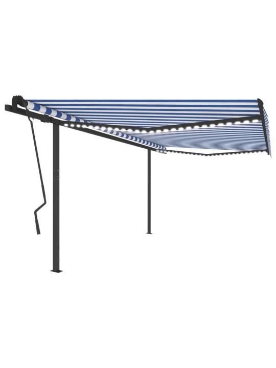 Automatinė markizė su LED/vėjo jutikliu, mėlyna/balta, 4,5x3,5m