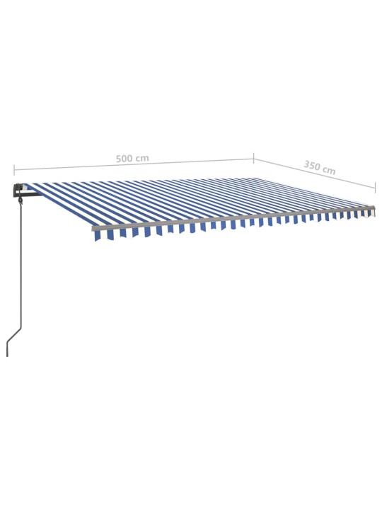 Automatinė markizė su LED/vėjo jutikliu, mėlyna/balta, 5x3,5m