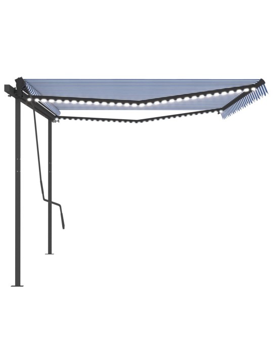 Automatinė markizė su LED/vėjo jutikliu, mėlyna/balta, 5x3,5m