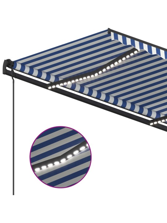 Automatinė markizė su LED/vėjo jutikliu, mėlyna/balta, 5x3,5m