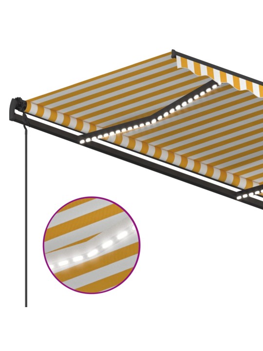 Automatinė markizė su LED/vėjo jutikliu, geltona/balta, 5x3,5m