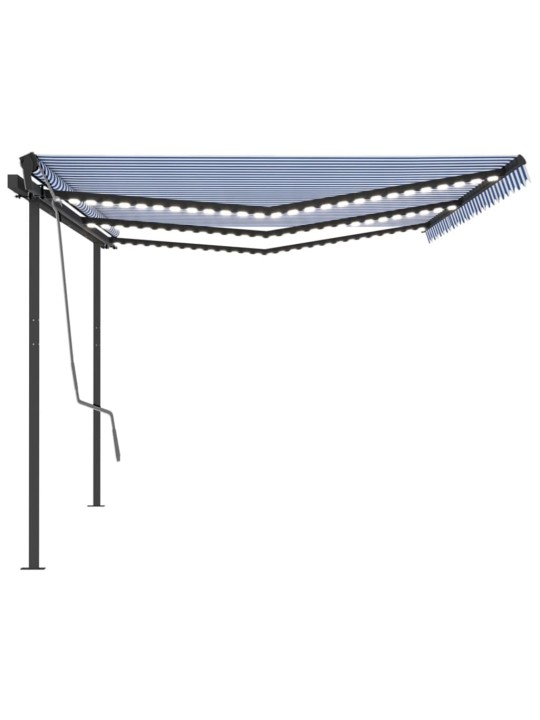 Automatinė markizė su LED/vėjo jutikliu, mėlyna/balta, 6x3,5m