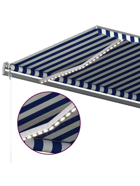 Automatinė markizė su LED/vėjo jutikliu, mėlyna/balta, 6x3,5m