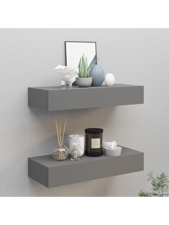 Lentynos su stalčiais, 2vnt., pilkos, 60x23,5x10cm, MDF