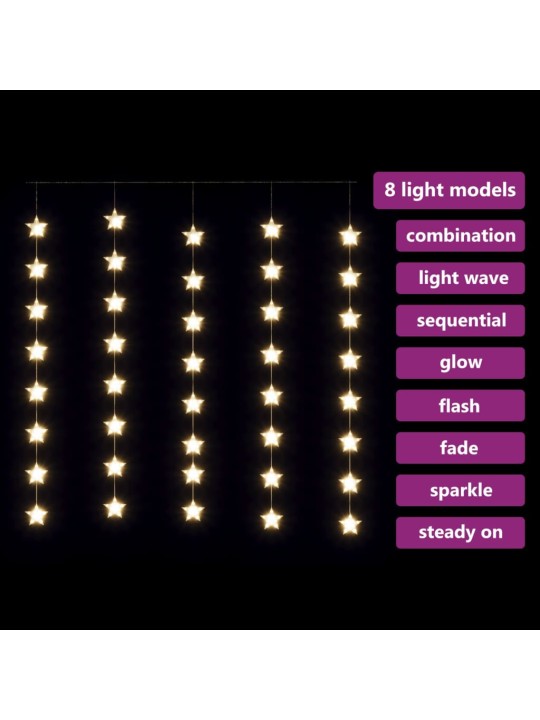 LED žvaigždžių užuolaida, 200 šiltų baltų LED lempučių