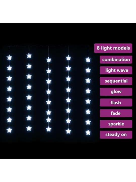 LED žvaigždžių užuolaida, 200 šaltų baltų LED lempučių