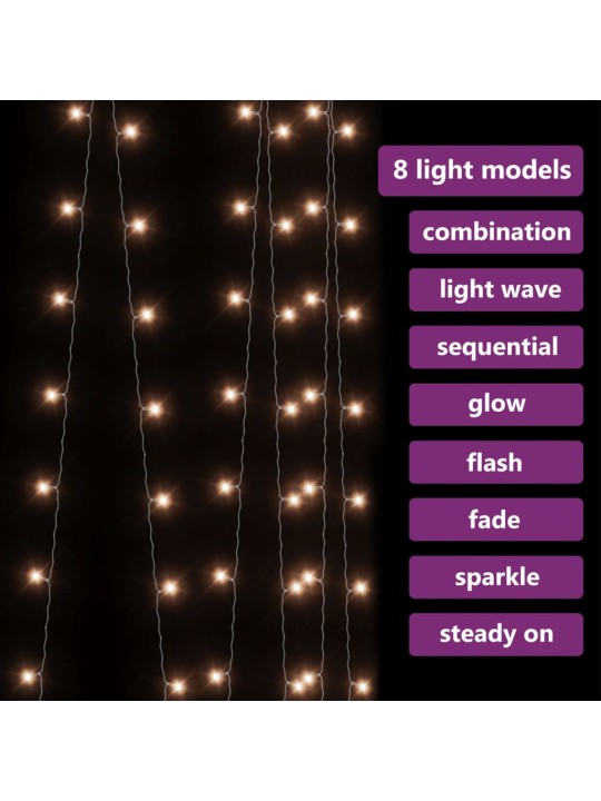 LED lempučių užuolaida, 3x3m, 300 šiltų baltų LED lempučių