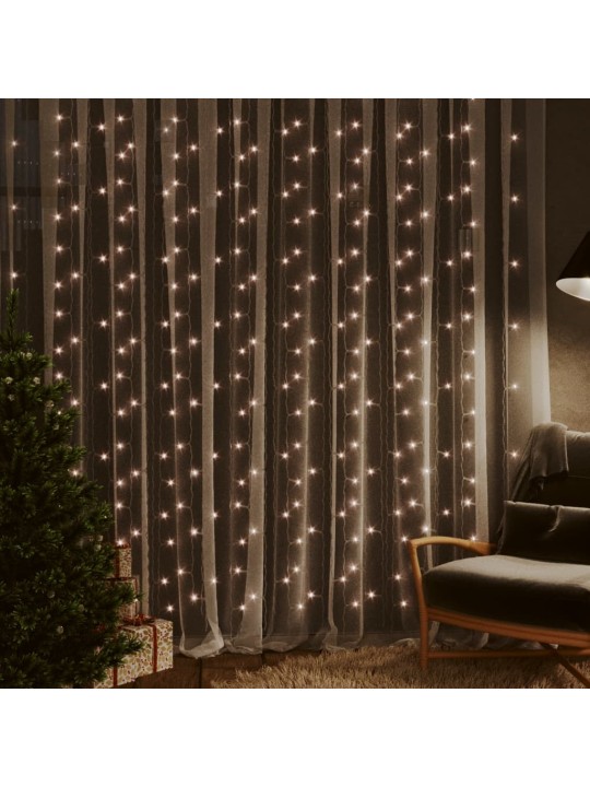 LED lempučių užuolaida, 3x3m, 300 šiltų baltų LED lempučių