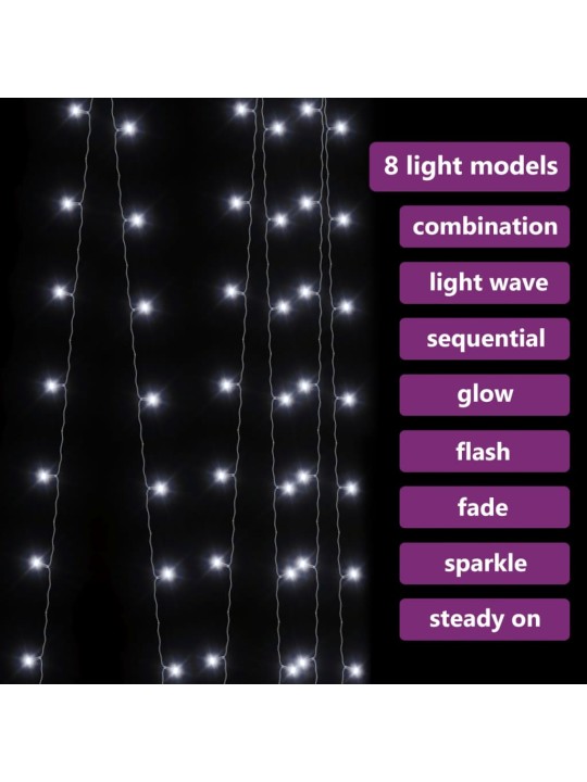 LED lempučių užuolaida, 3x3m, 300 šaltų baltų LED lempučių