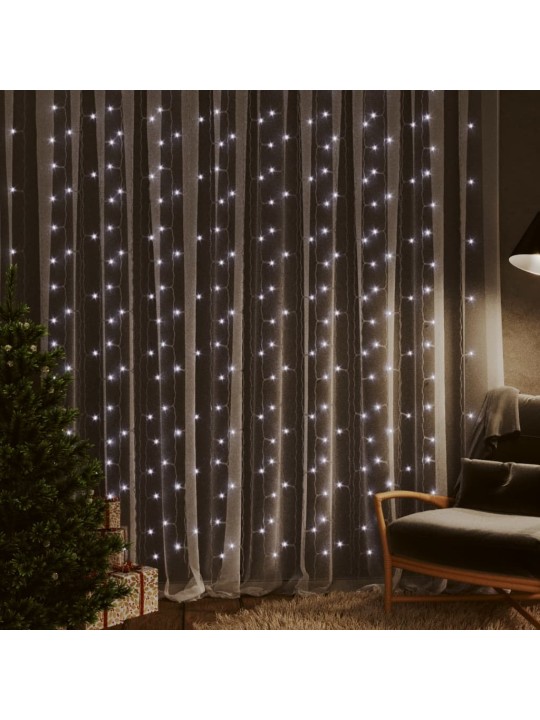 LED lempučių užuolaida, 3x3m, 300 šaltų baltų LED lempučių