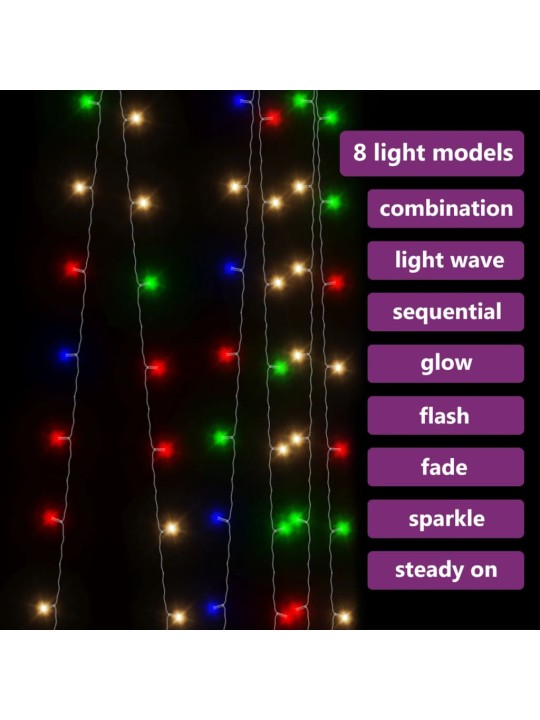 LED lempučių užuolaida, 3x3m, 300 spalvotų LED lempučių