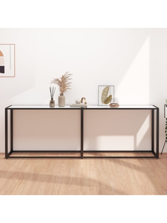 Konsolinis staliukas, balto marmuro, 220x35x75,5cm, stiklas