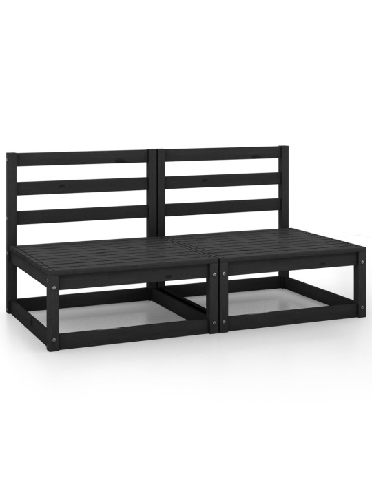 Dvivietė sodo sofa, juodos spalvos, pušies medienos masyvas