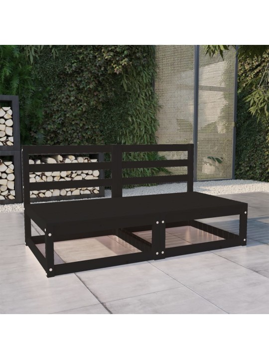 Dvivietė sodo sofa, juodos spalvos, pušies medienos masyvas