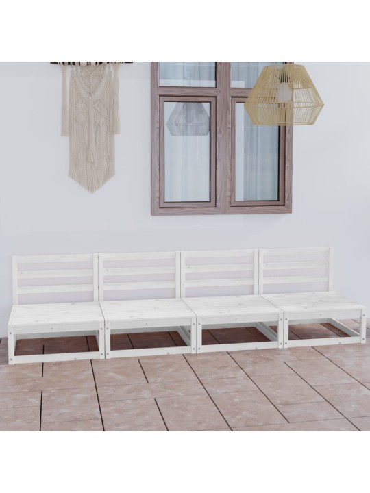 Keturvietė sodo sofa, baltos spalvos, pušies medienos masyvas