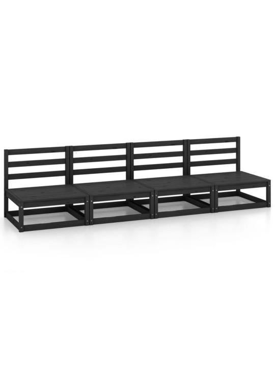 Keturvietė sodo sofa, juodos spalvos, pušies medienos masyvas