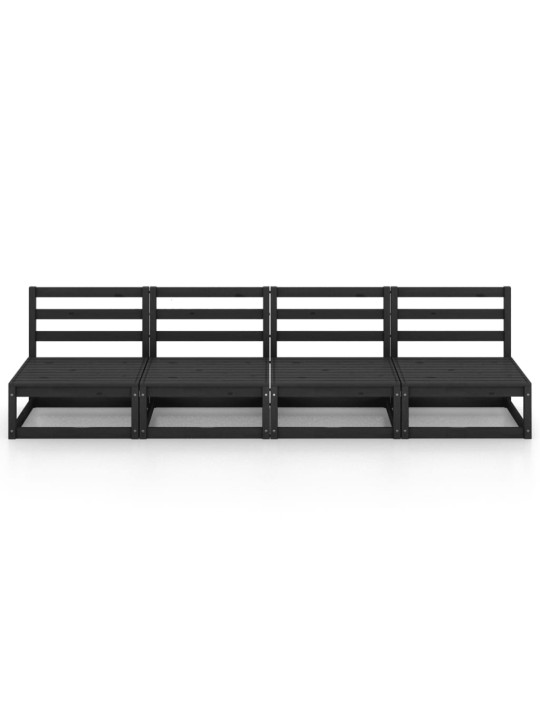 Keturvietė sodo sofa, juodos spalvos, pušies medienos masyvas