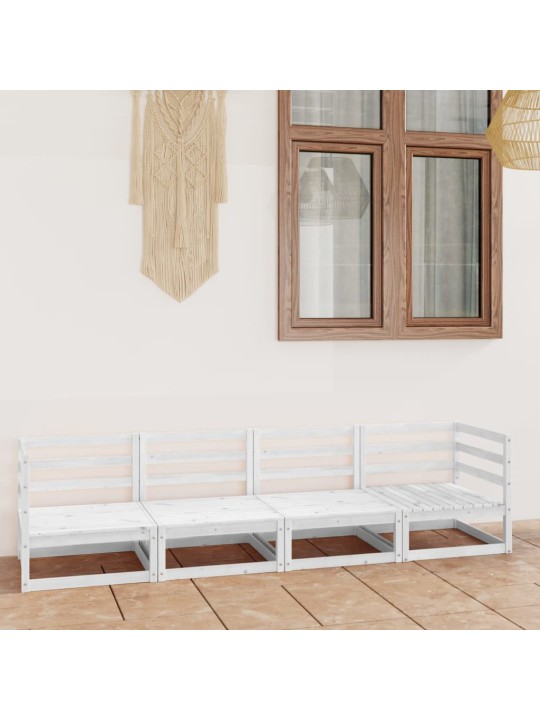 Keturvietė sodo sofa, baltos spalvos, pušies medienos masyvas