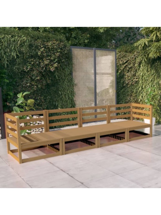 Keturvietė sodo sofa, medaus rudos spalvos, pušies masyvas