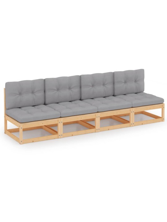 Keturvietė sodo sofa su pagalvėlėmis, pušies medienos masyvas