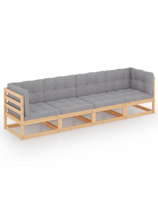 Keturvietė sodo sofa su pagalvėlėmis, pušies medienos masyvas