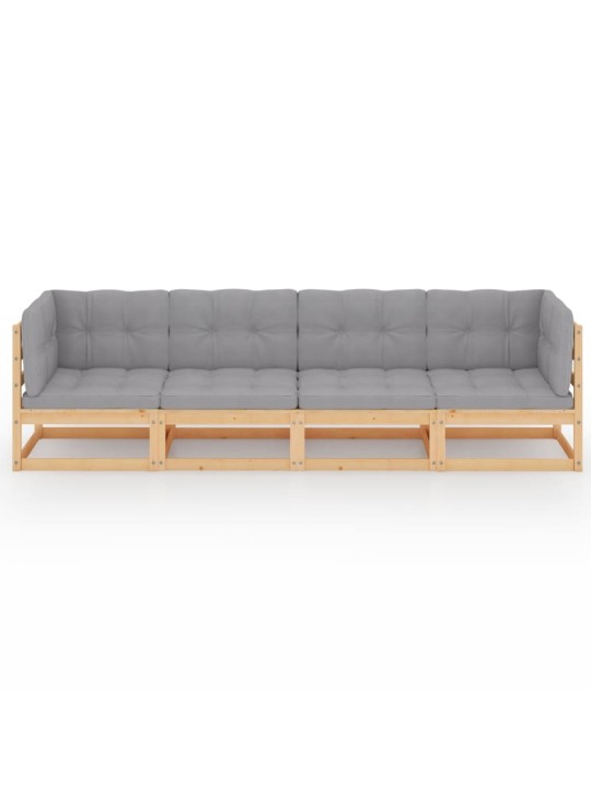 Keturvietė sodo sofa su pagalvėlėmis, pušies medienos masyvas